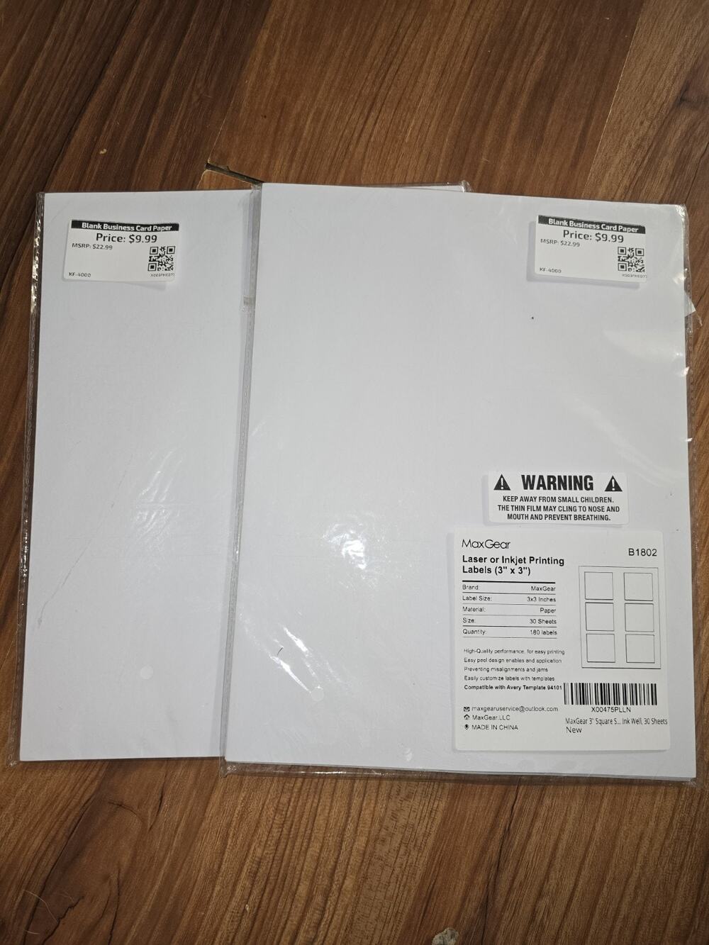 MaxGear 3" x 3" Square Labels, for Inkjet or Laser Printer, Matte White S18